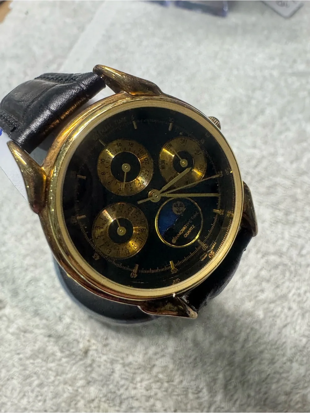 Quartz Men's Gold and Black Multi-Function Watch